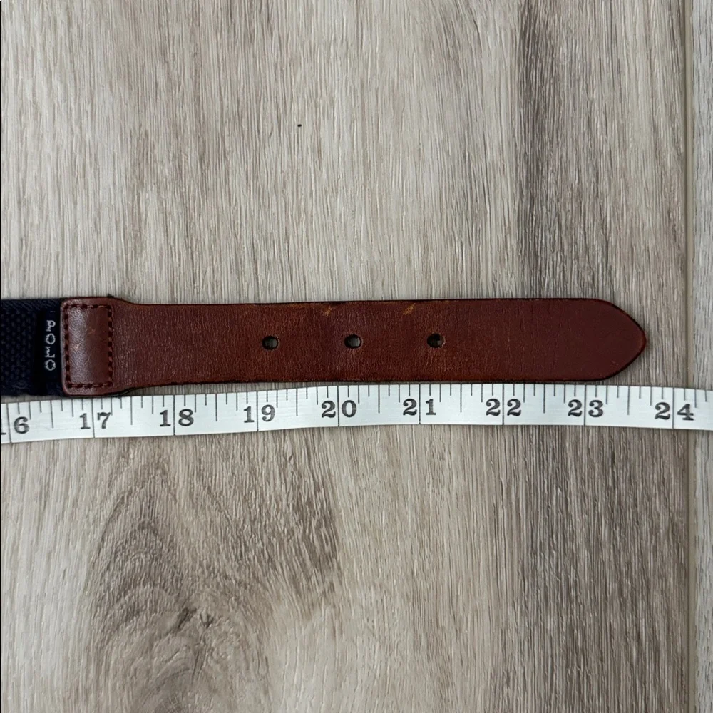 Polo Ralph Lauren Brown Leather and Navy blue Woven Belt.